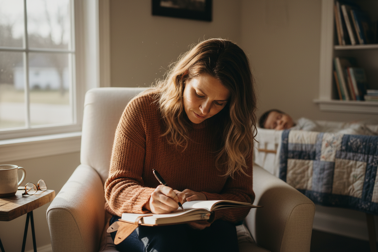 madre escribiendo en un libro 